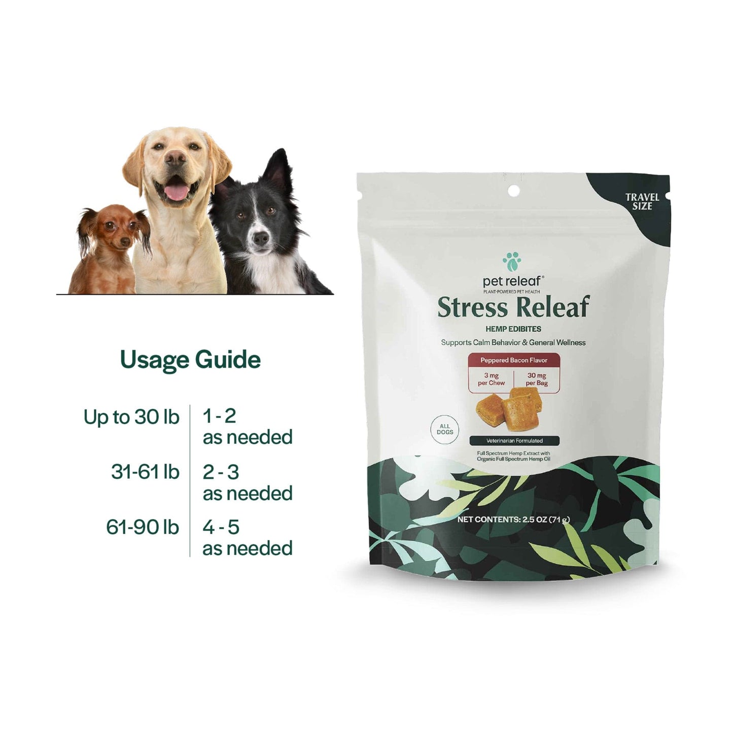 Pet Releaf Stress Releaf Travel Size Edibites Peppered Bacon Flavor for Dogs