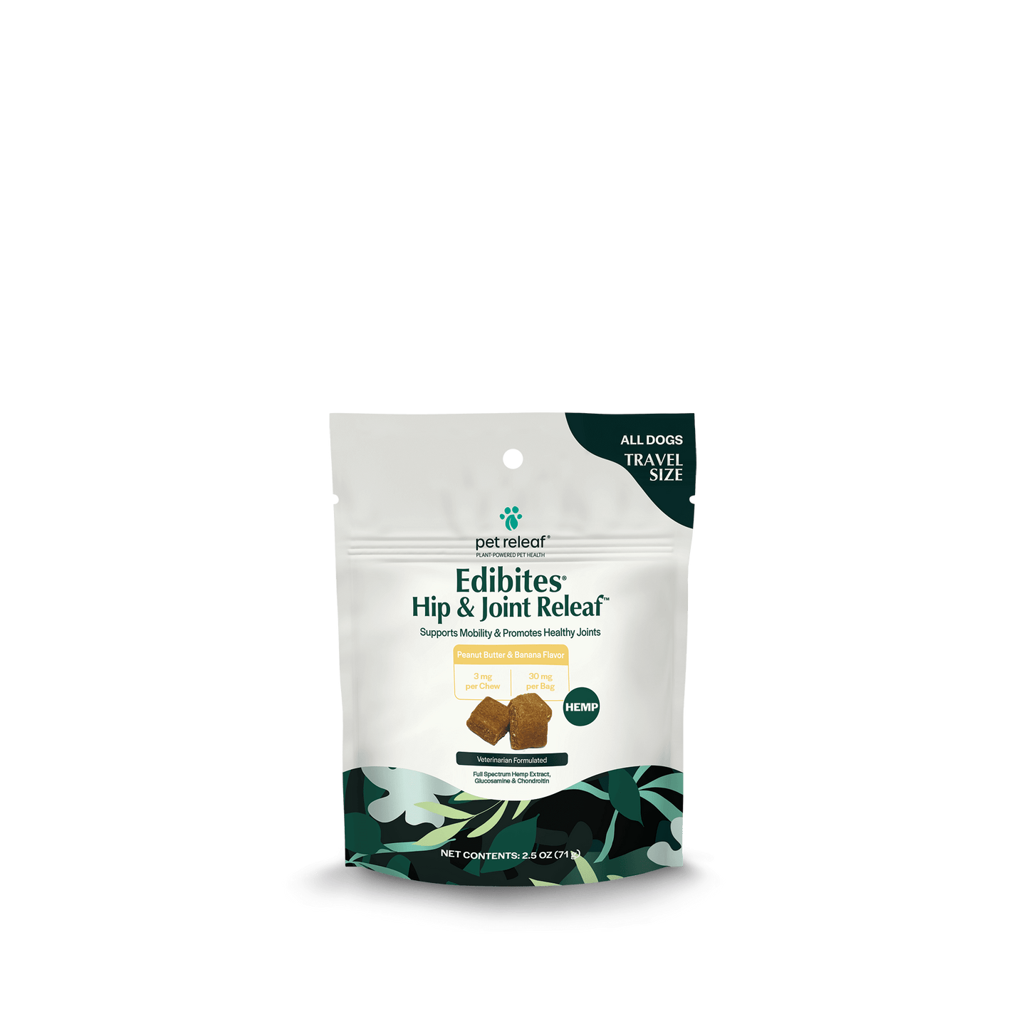 Pet Releaf Hip & Joint Releaf Travel Size Edibites Peanut Butter & Banana Flavor for Dogs