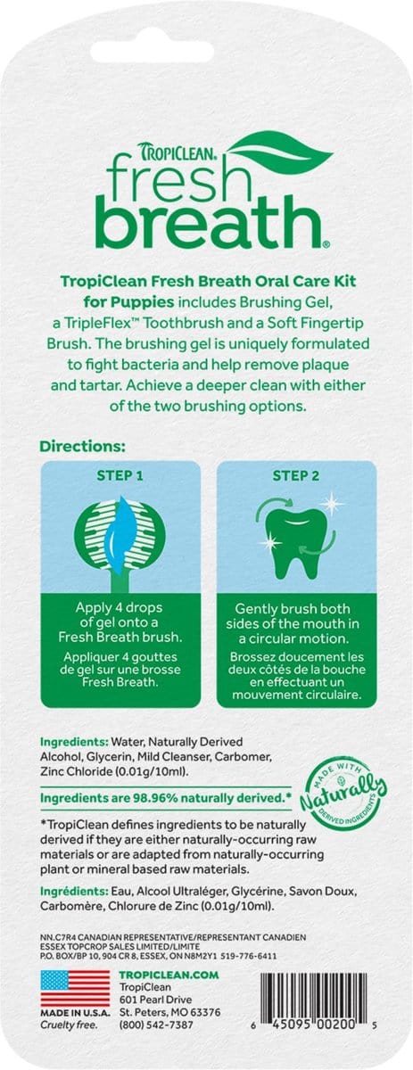 TropiClean Fresh Breath Oral Care Plaque & Tartar Defense Puppy Dental Kit
