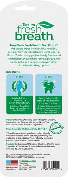 TropiClean Fresh Breath Oral Care Plaque & Tartar Remover Large Dog Toothbrush Kit